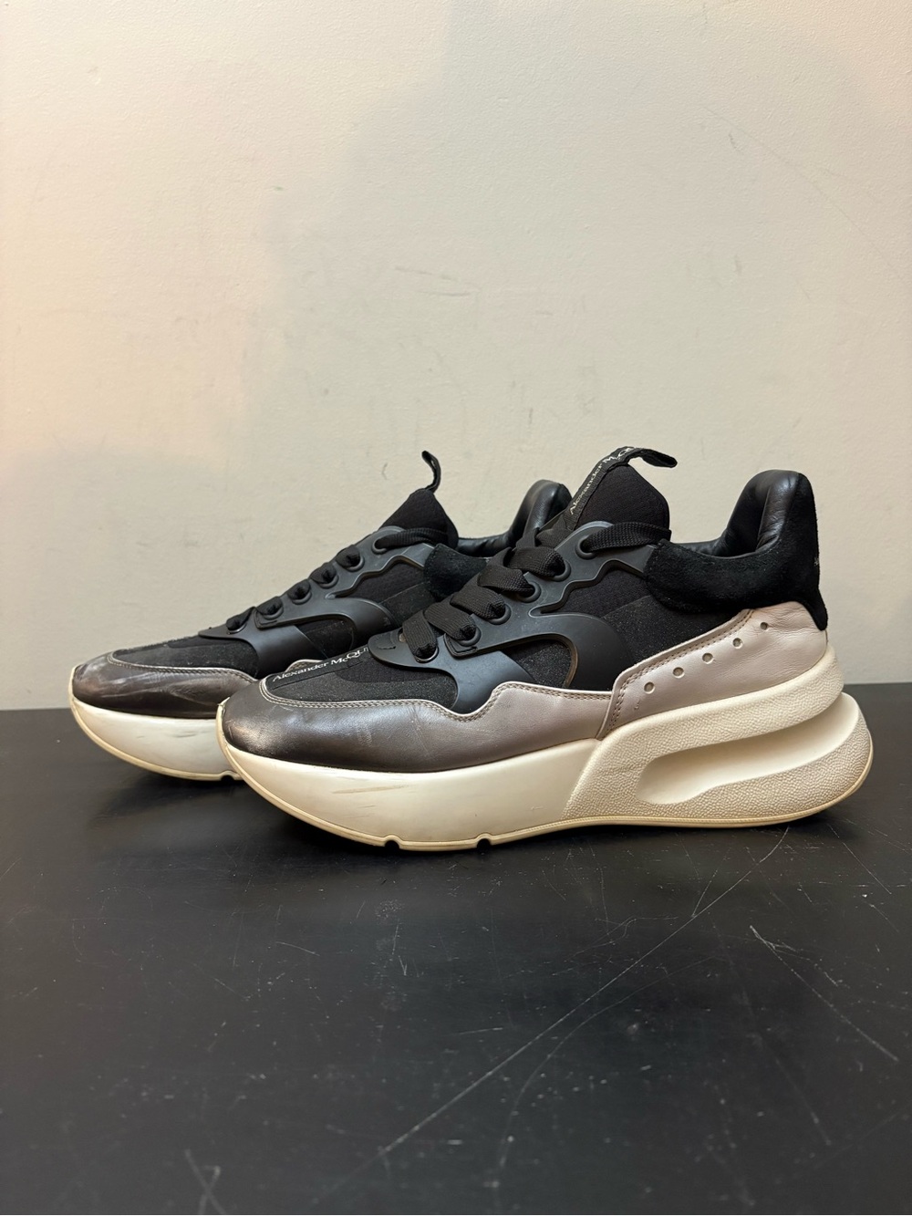 Alexander McQueen Oversized Court Mesh Runner Black Grey White
